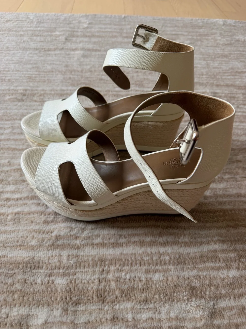 Hermes Women’s white Ankle-Strap Wedge Sandals